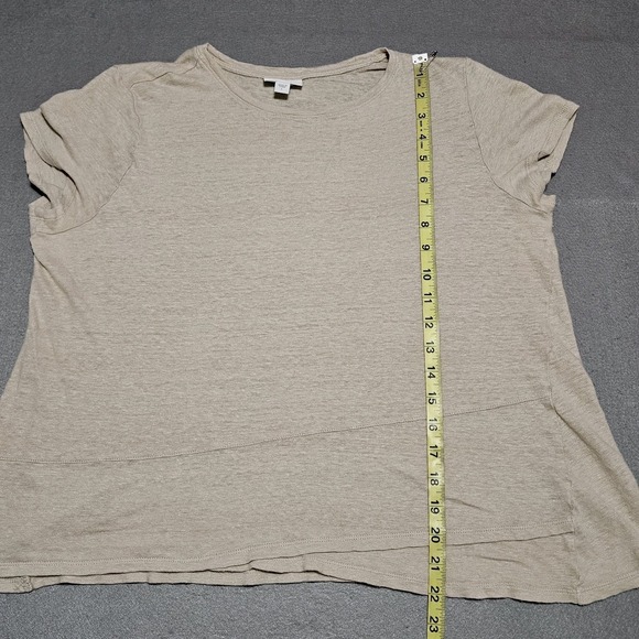 J Jill Love Linen Top Size L Round Neck Short Sleeve Slub Knit Beige Tan - Picture 7 of 10